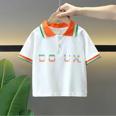 Boys White Polo T-Shirt with Orange Trim 2025