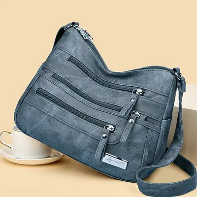 Retro Green Shoulder Bag for Women with 5 Pockets