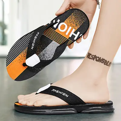 Men's New Arrival Black Orange Slip-On Sandals Vietnam