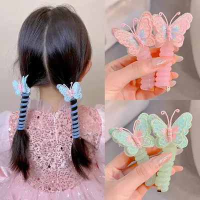 Butterfly Hair Ropes for Girls Pink Blue
