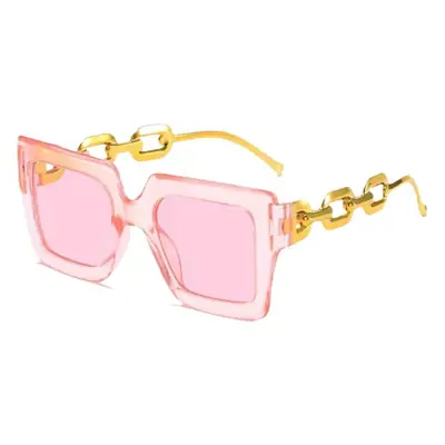 Women Light Pink UV Protection Sunglasses with Chain Design