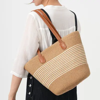 Women's Large Straw Tote Bag with One Shoulder Strap