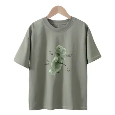 Boy's Green Bear Print T-Shirt White Cotton Summer Wear