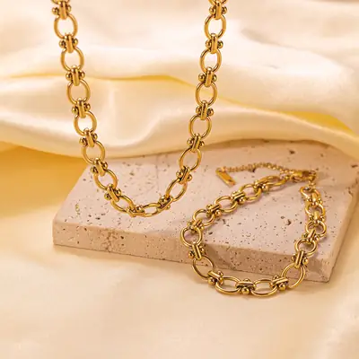 Gold Chain Necklace Bracelet for Women Titanium Steel