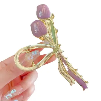 Spring Flower Hairpin for Women Sweet Green Gold