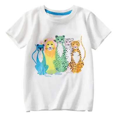 White Cartoon Print Boys T-Shirt 2025 Summer
