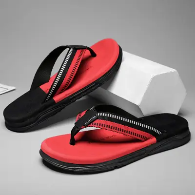 Men's Red Black Zipper Flip Flops Casual Sandals