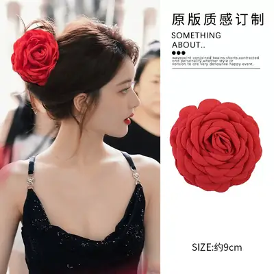 Red Rose Flower Hairpin Clip for Women