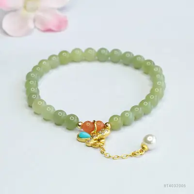Guan Yu Jade Clear Water Bracelet Butterfly Design