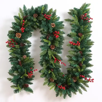 Christmas Decorative Rattan Red Bells & Pine Branches