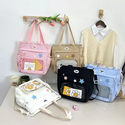 Japanese Ins College Crossbody Bag Cute Casual Student Class Shoulder Bag 2024 Large Capacity Tote Bag