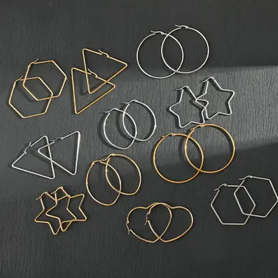 Stainless Steel Five Point Star Earrings for Women