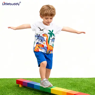 Dinosaur Cotton Kids Summer Suit Blue Shorts