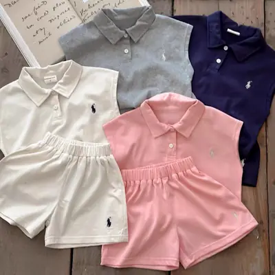 Children's Sleeveless Polo Shirt & Shorts Set Cream