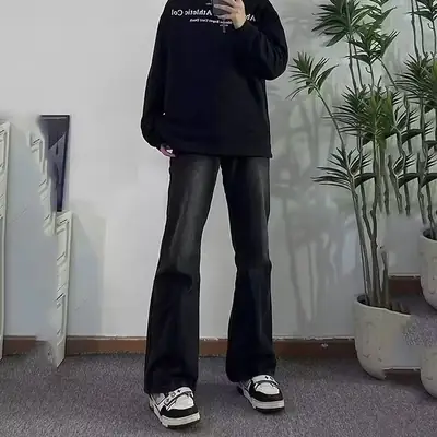 Black Micro La Jeans Men's Straight Barrel Pants