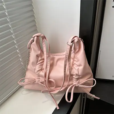 Silver Pleated Shoulder Bag for Women 2024