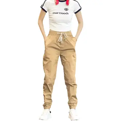Japanese Style Women's Leg-Tied Casual Pants with White T-Shirt