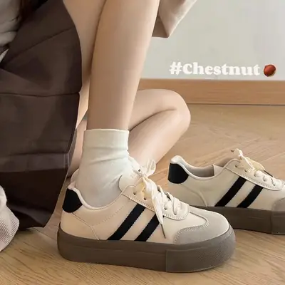 Women's White Thick Sole Casual Sneakers