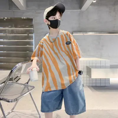 Boys Striped T-Shirt Blue Shorts Set