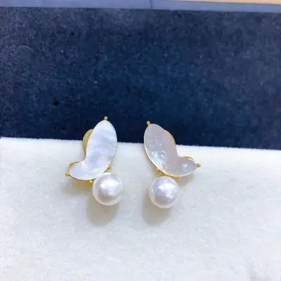 Korean Style Butterfly Pearl Earrings Women S925 Silver