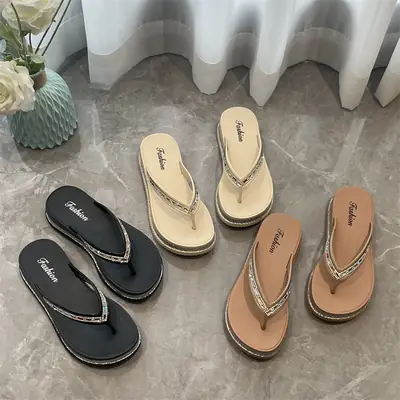 Women Rhinestone Flip Flops Black 2024