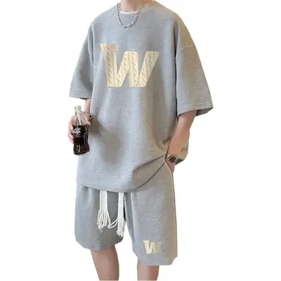 Teenager Black Waffle Short Sleeve Suit 15yo Junior High