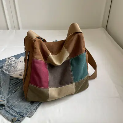 Multi Color Canvas Shoulder Bag for Women Large Capacity