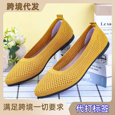Shoes for Women Spring and Summer New Solid Color Pointed Toe Flat Heel Soft Sole Shoes Casual Breathable Women's Hollow Knitted Shoes