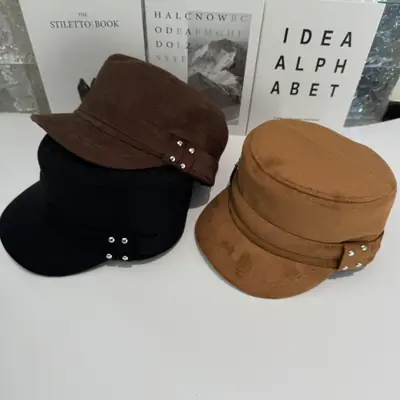 Japanese Korean Style Plain Suede Vintage Flat Top Cap for Women Autumn Winter