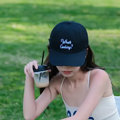 Black Retro Baseball Cap with "What's Gossiping?" Embroidery
