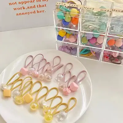 Pink Crystal Hair Bands for Girls High Elastic Rubber Band