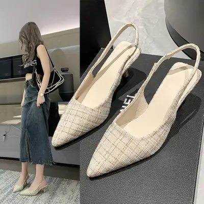 French Style Blue Chiffon High Heel Pointed Toe Sandals Women