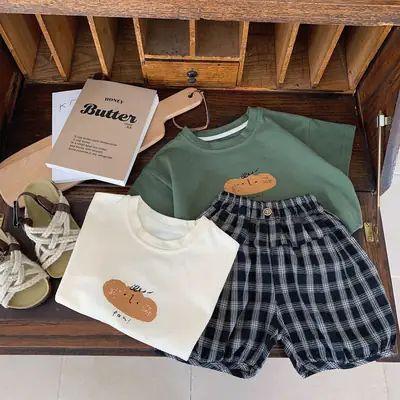 Boys Printed Cotton T-Shirt Set Green White