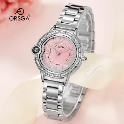 Women's Roman Dial Watch with Diamond Bezel Black Strap