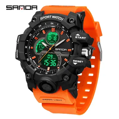Sanda Waterproof Multifunctional Digital Watch Green Strap