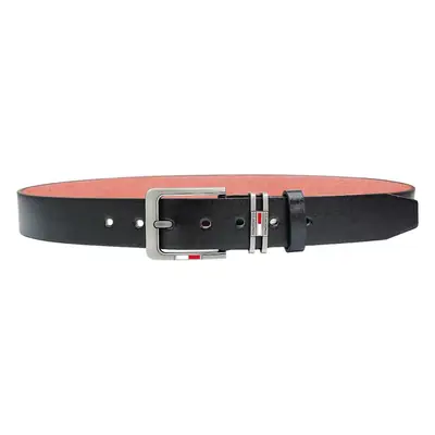 Men's Brown Leather Belt with Silver Buckle & Red Detail