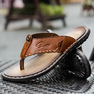 Cross-border men's leather flip-flops summer sandals