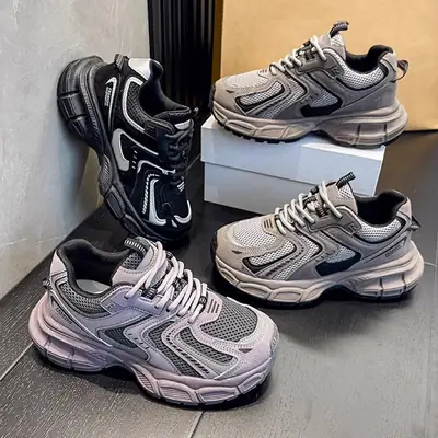 Women Grey Thick Casual Sneakers 2025