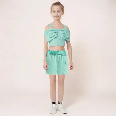 Girls Cross-Border Halter Top & Shorts Set Mint Green