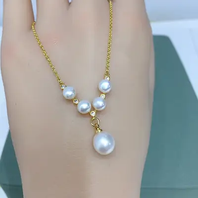Zhuji Natural Pearl Pendant Necklace Multi Bead Gold Chain