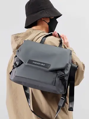 Men's Grey Nylon Shoulder Bag Waterproof Crossbody