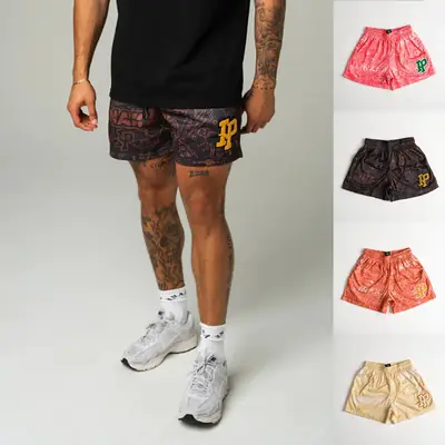 American Trendy Casual Shorts Orange Print Men's