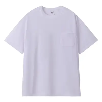 Men's 260G Japanese Retro T-Shirt White Cotton Crew Neck Pocket