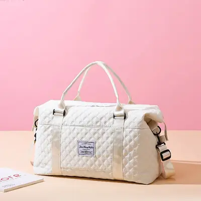 Pink Quilted Travel Bag with Shoulder Strap