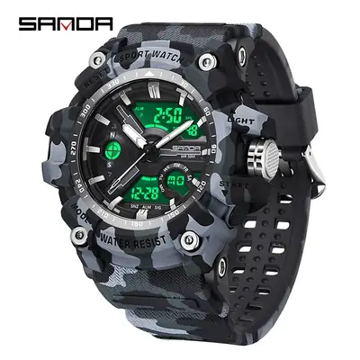 Men's Black Camouflage Digital Watch with Alarm Clock