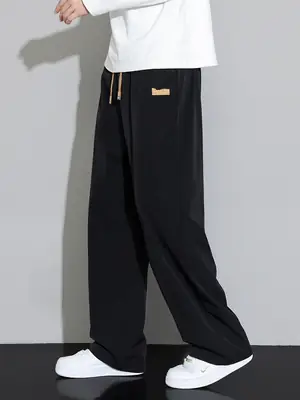 Men Wide Leg Grey Trousers Spring Autumn