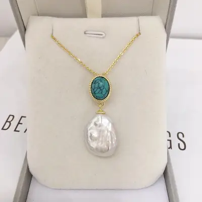 Turquoise Pearl Pendant Necklace for Women