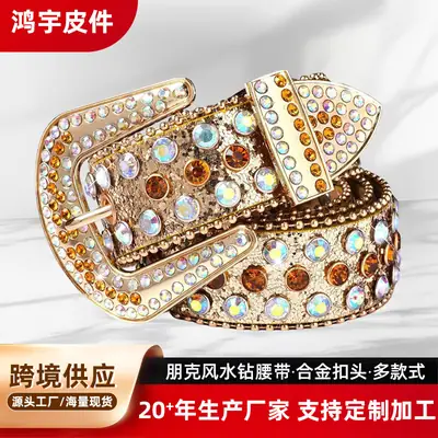 2023 Punk Style Gold Rhinestone Belt Buckle