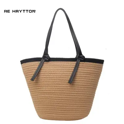 Women Straw Woven Beach Tote Bag Large Capacity