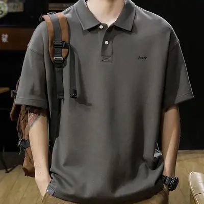 Retro Men's Black Polo Shirt Loose Fit Summer Wear